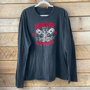 Johnson Motors Shirt Mens XXL Black Skull Crew Neck Long Sleeve Made in USA